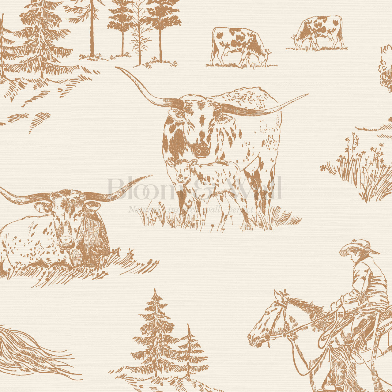 Oakley Cowboy Country Copper Toile Wallpaper