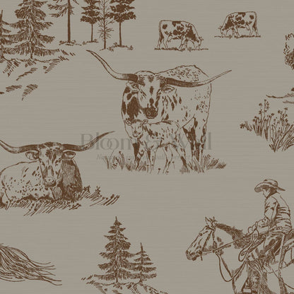 Oakley Cowboy Country Taupe Brown Toile Wallpaper