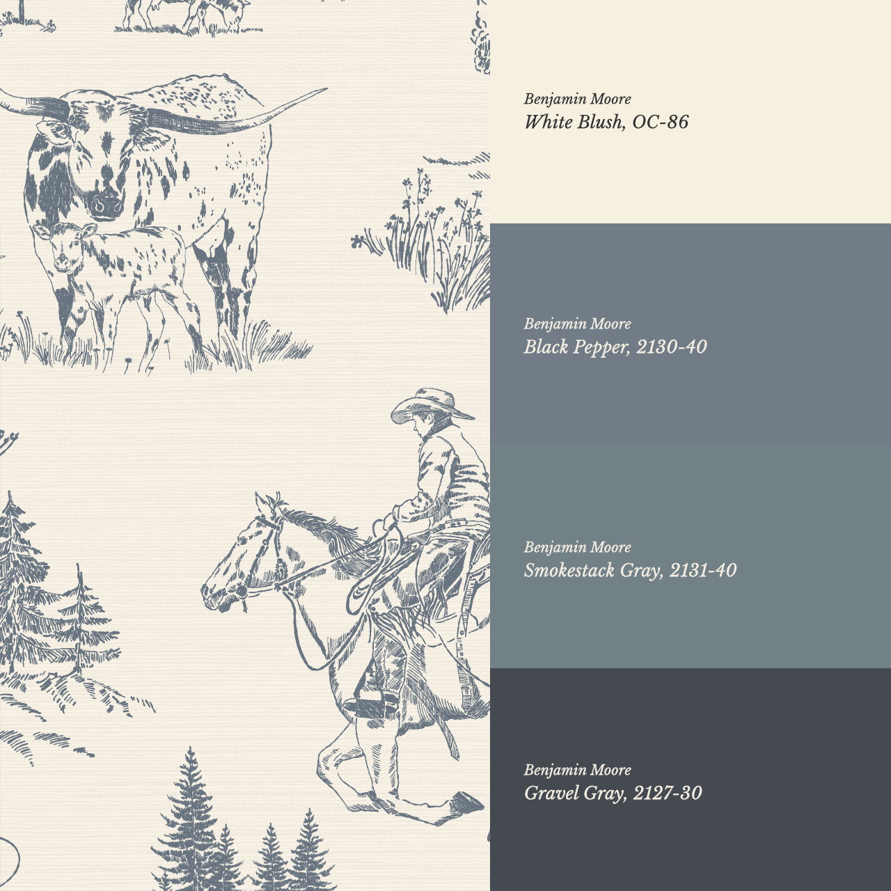 Oakley Cowboy Country Dusty Blue Toile Wallpaper