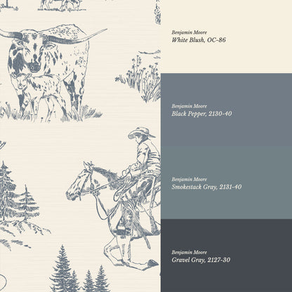 Oakley Cowboy Country Dusty Blue Toile Wallpaper