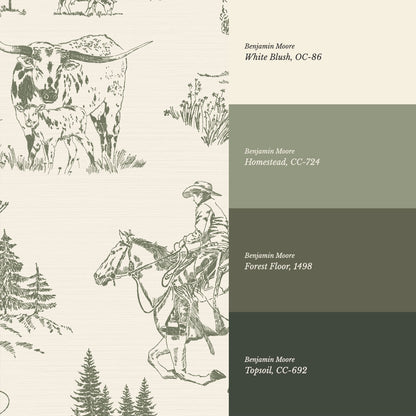 Oakley Cowboy Country Forest Green Toile Wallpaper