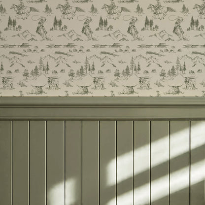 Oakley Cowboy Country Forest Green Toile Wallpaper