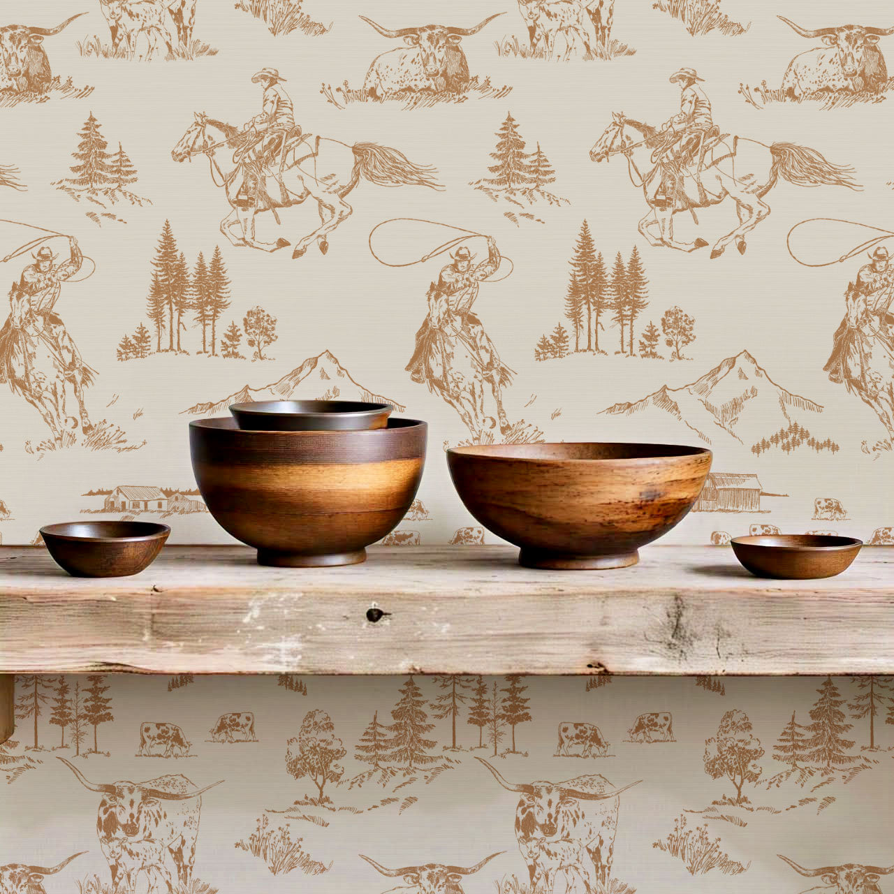 Oakley Cowboy Country Copper Toile Wallpaper