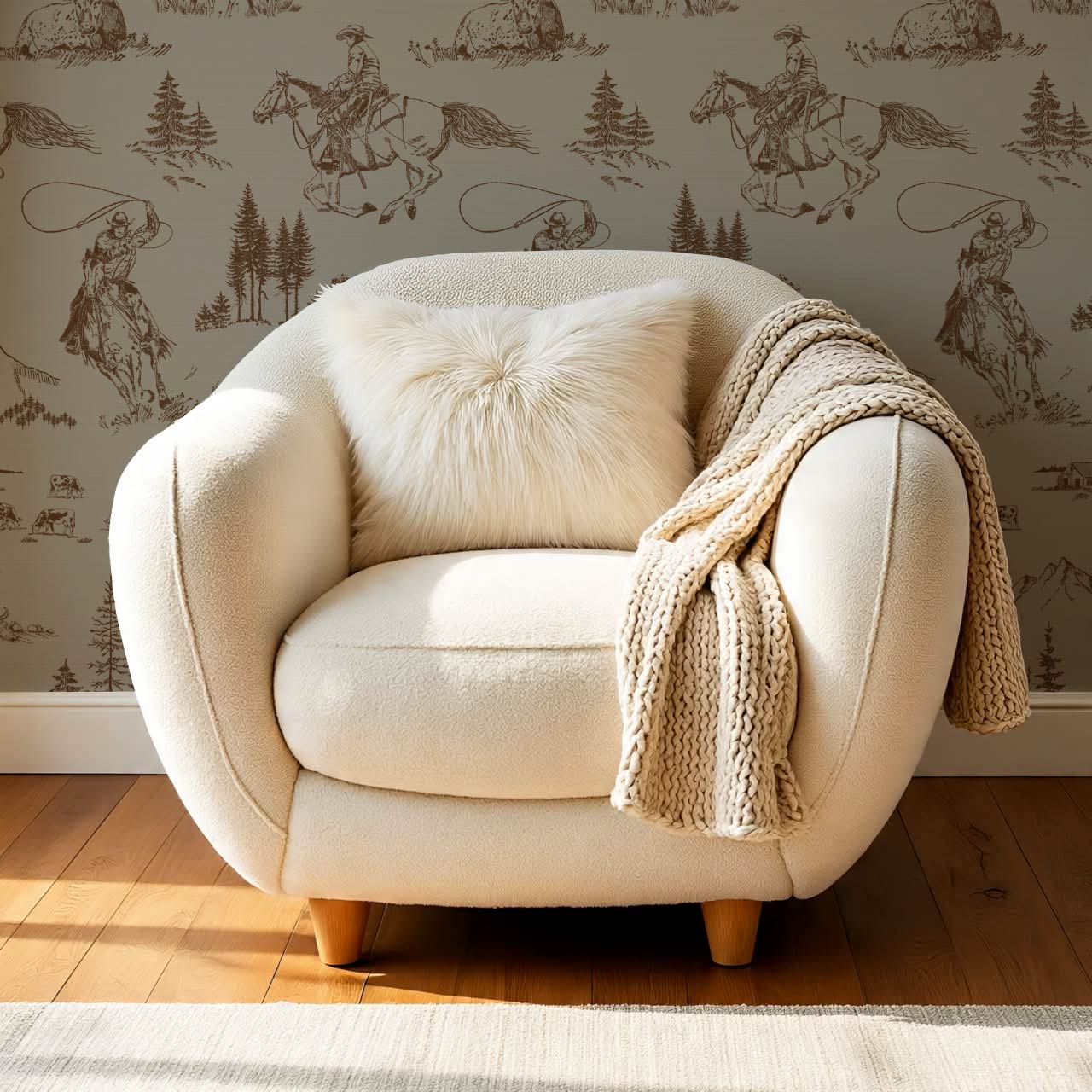 Oakley Cowboy Country Taupe Brown Toile Wallpaper
