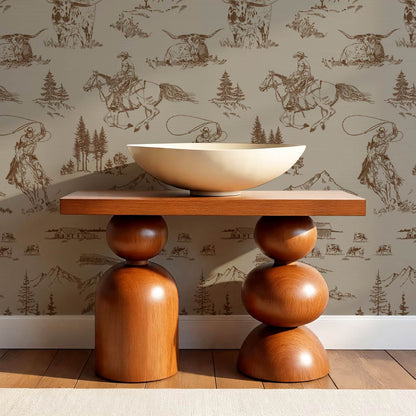Oakley Cowboy Country Taupe Brown Toile Wallpaper