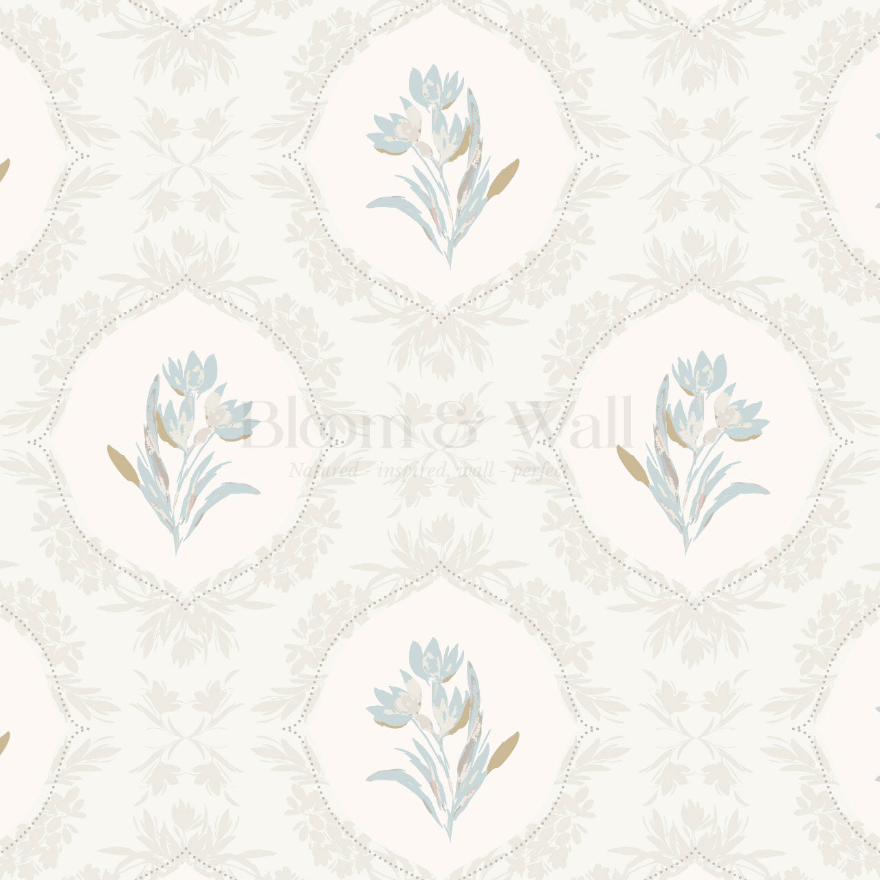 Oaklynn Baroque Blossom Blue Cream Wallpaper
