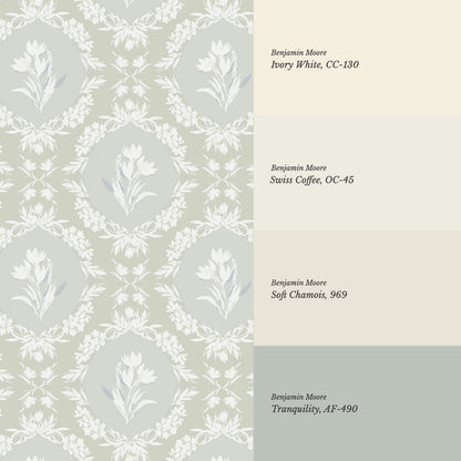 Oaklynn Baroque Blossom Sage Wallpaper