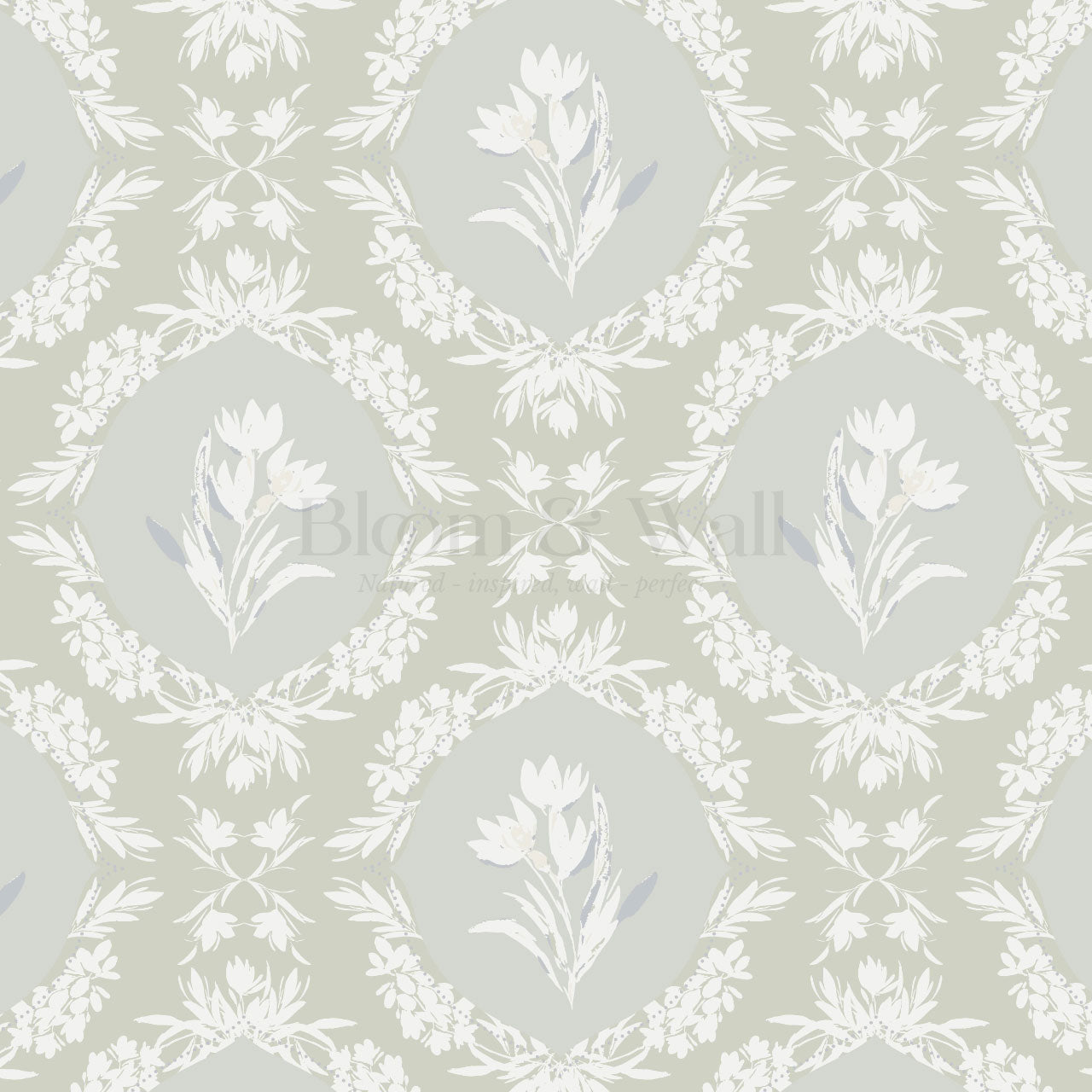 Oaklynn Baroque Blossom Sage Wallpaper