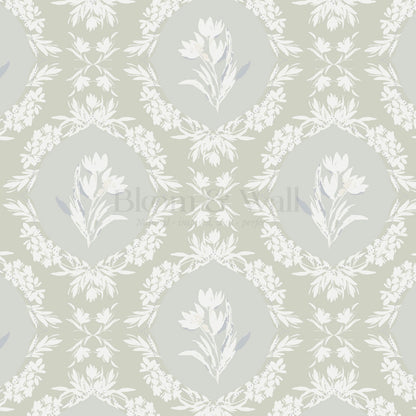 Oaklynn Baroque Blossom Sage Wallpaper