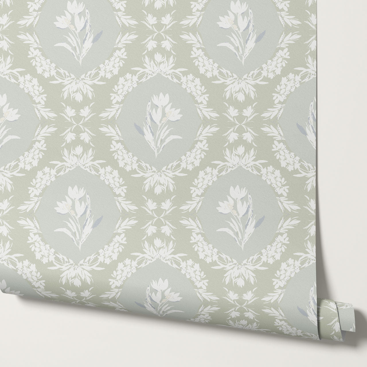 Oaklynn Baroque Blossom Sage Wallpaper