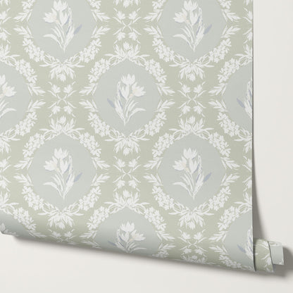 Oaklynn Baroque Blossom Sage Wallpaper