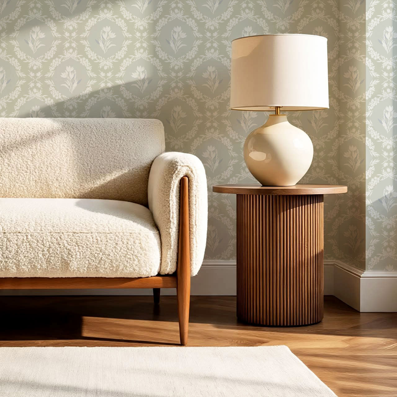 Oaklynn Baroque Blossom Sage Wallpaper