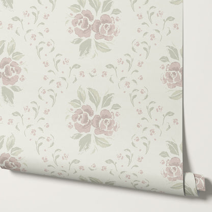 Odelia Large Bloomery Blush Cream Wallpaper