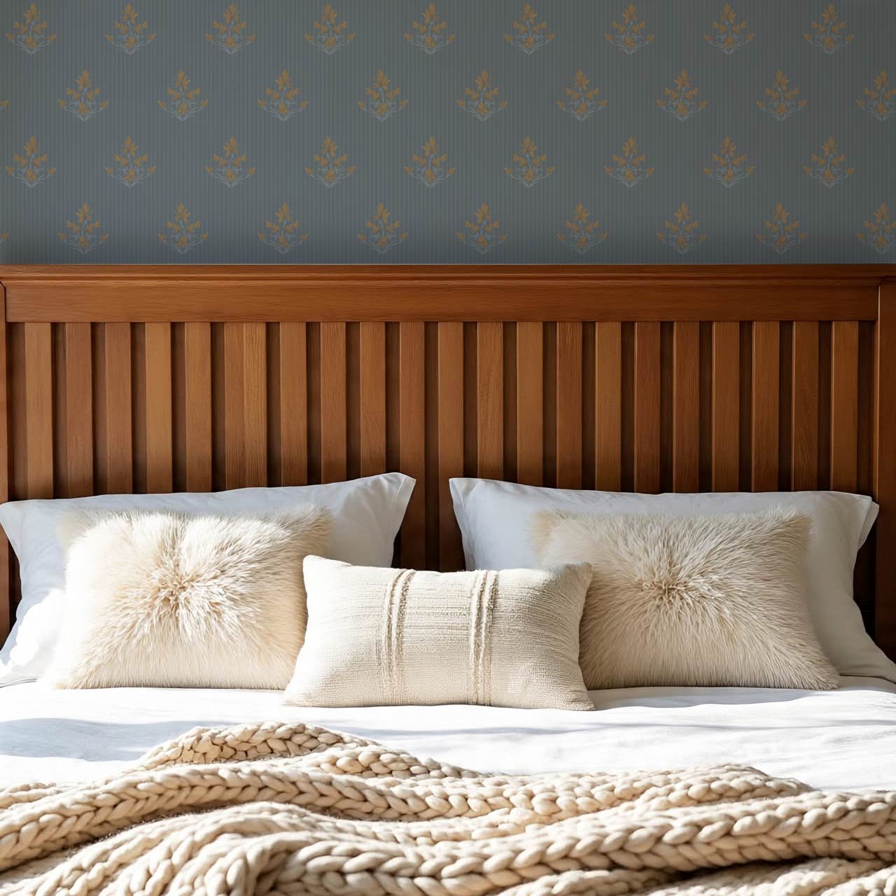 Odette Blooms Slate Blue Wallpaper