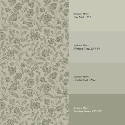 Odile Frenchie Blooms Sage Wallpaper