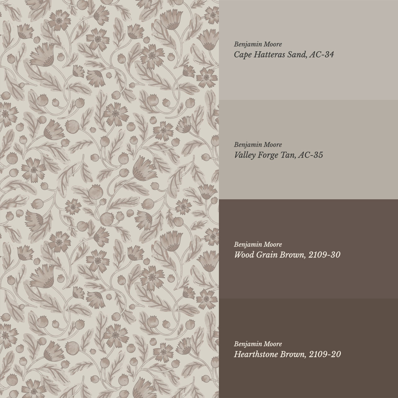 Odile Frenchie Blooms Tan Sand Wallpaper