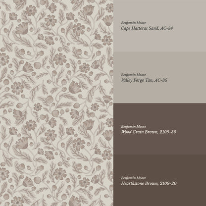 Odile Frenchie Blooms Tan Sand Wallpaper