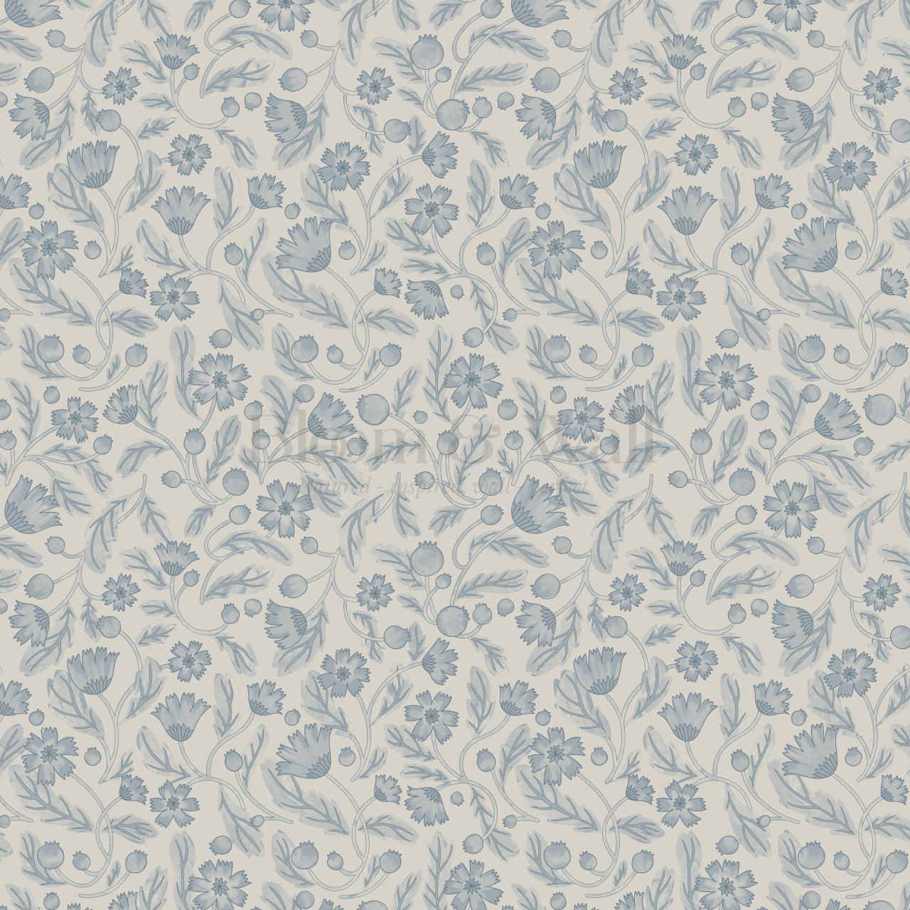 Odile Frenchie Blooms Blue Gray Wallpaper