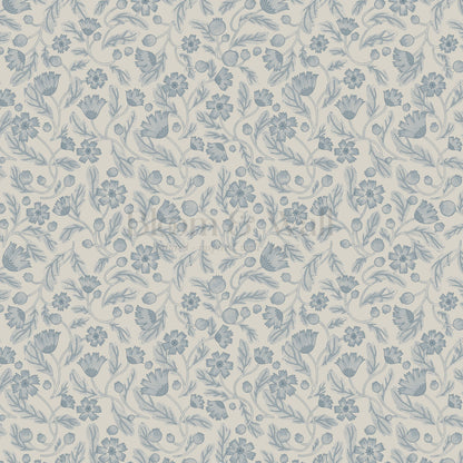 Odile Frenchie Blooms Blue Gray Wallpaper
