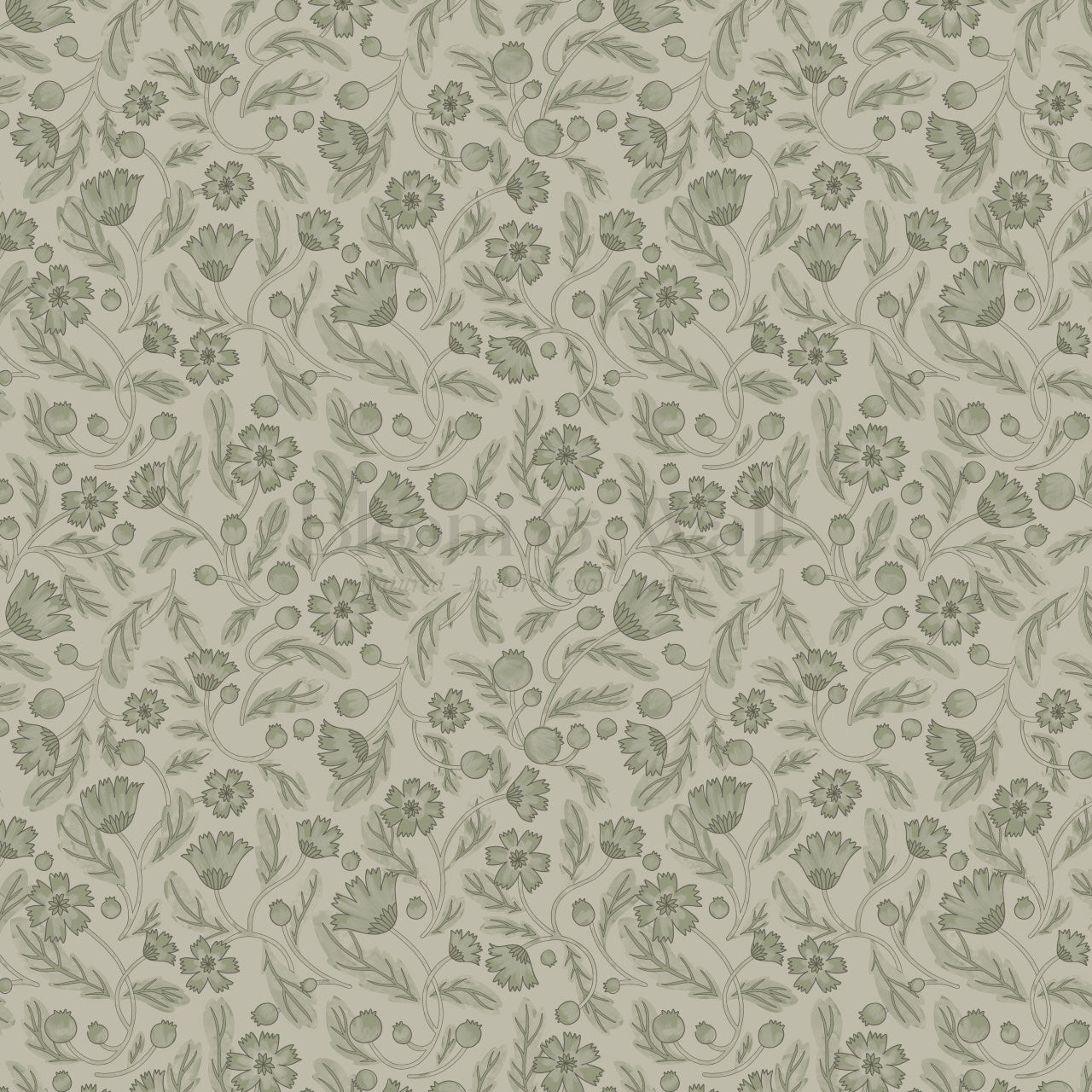 Odile Frenchie Blooms Sage Wallpaper