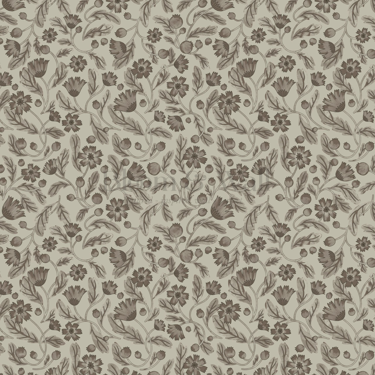Odile Frenchie Blooms Taupe Smoke Wallpaper