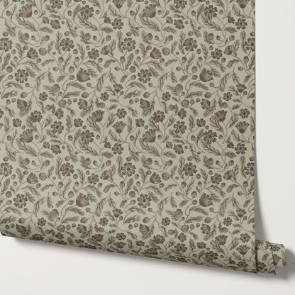 Odile Frenchie Blooms Taupe Smoke Wallpaper