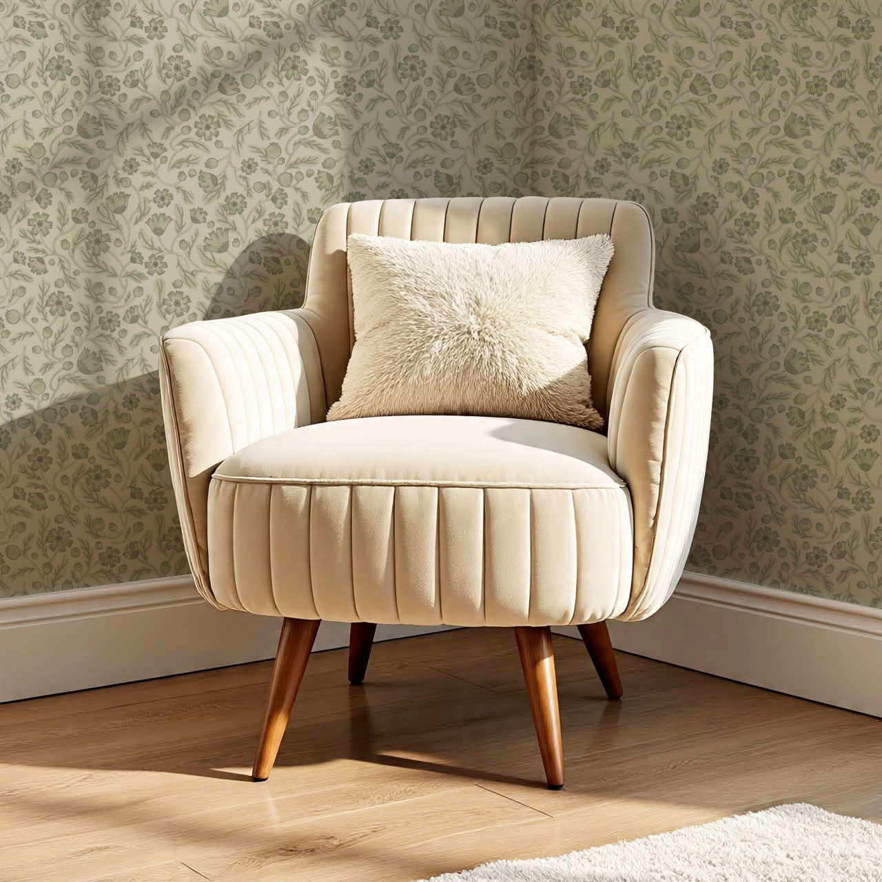 Odile Frenchie Blooms Sage Wallpaper