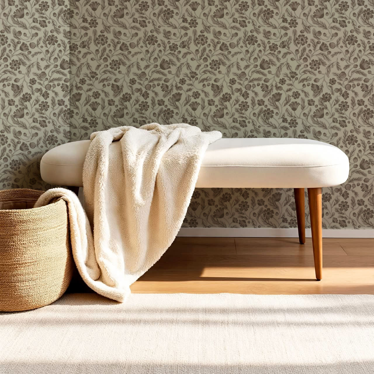 Odile Frenchie Blooms Taupe Smoke Wallpaper