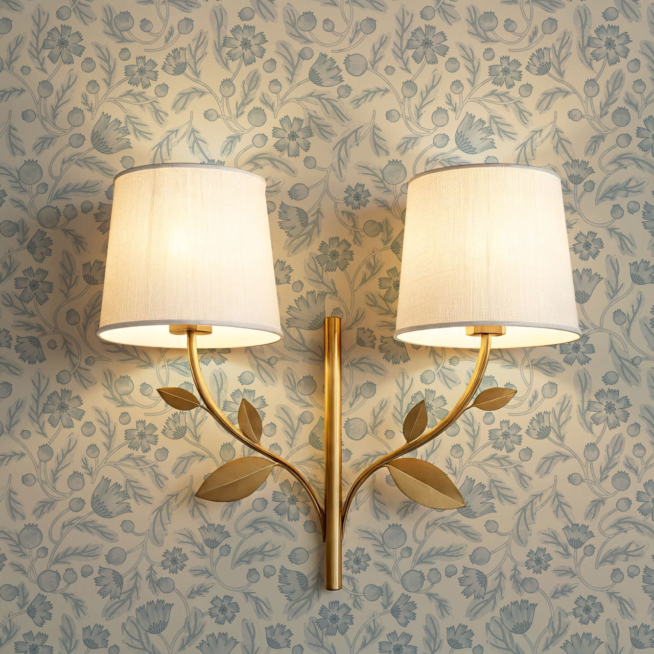 Odile Frenchie Blooms Blue Gray Wallpaper