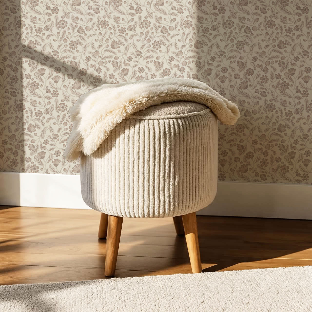 Odile Frenchie Blooms Tan Sand Wallpaper