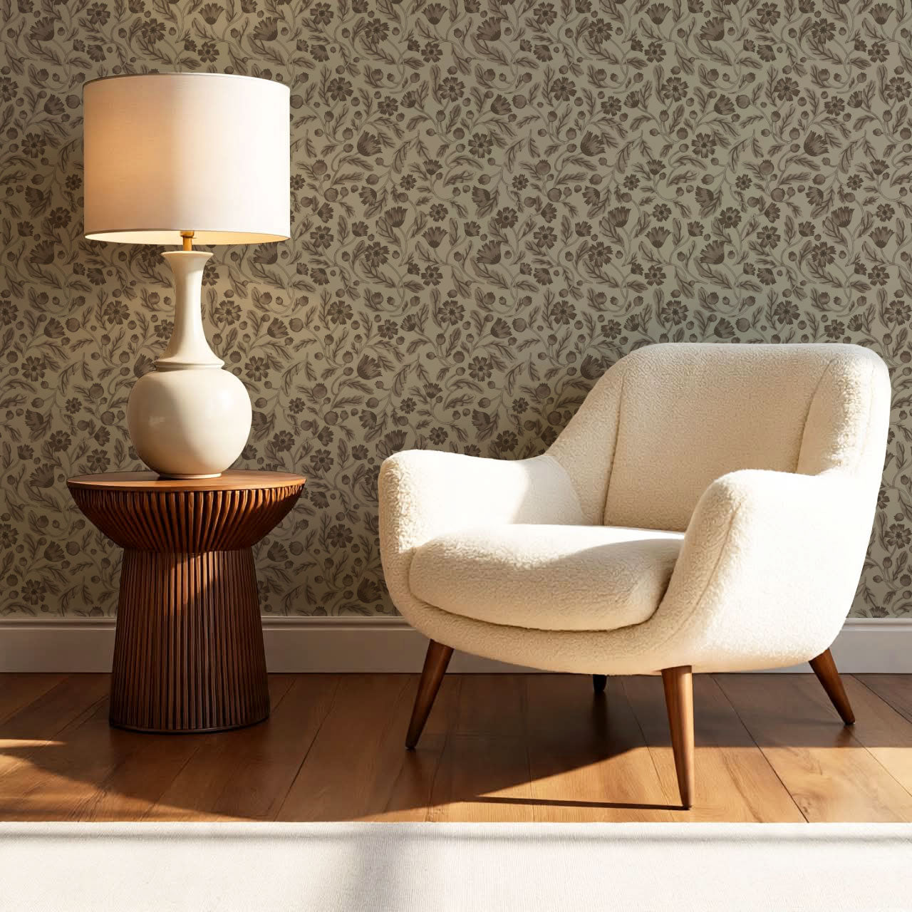 Odile Frenchie Blooms Taupe Smoke Wallpaper