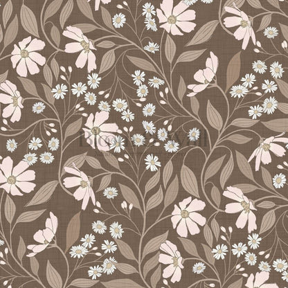 Oksana Trailing Floral Blush Brown Wallpaper