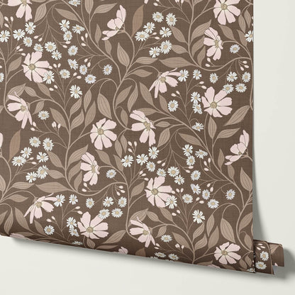 Oksana Trailing Floral Blush Brown Wallpaper