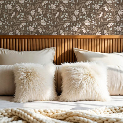 Oksana Trailing Floral Blush Brown Wallpaper
