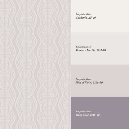 Olive Wavy Lilac Stripes Wallpaper