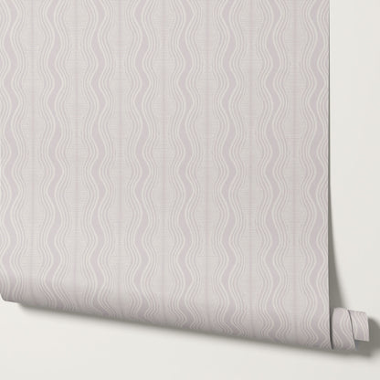 Olive Wavy Lilac Stripes Wallpaper