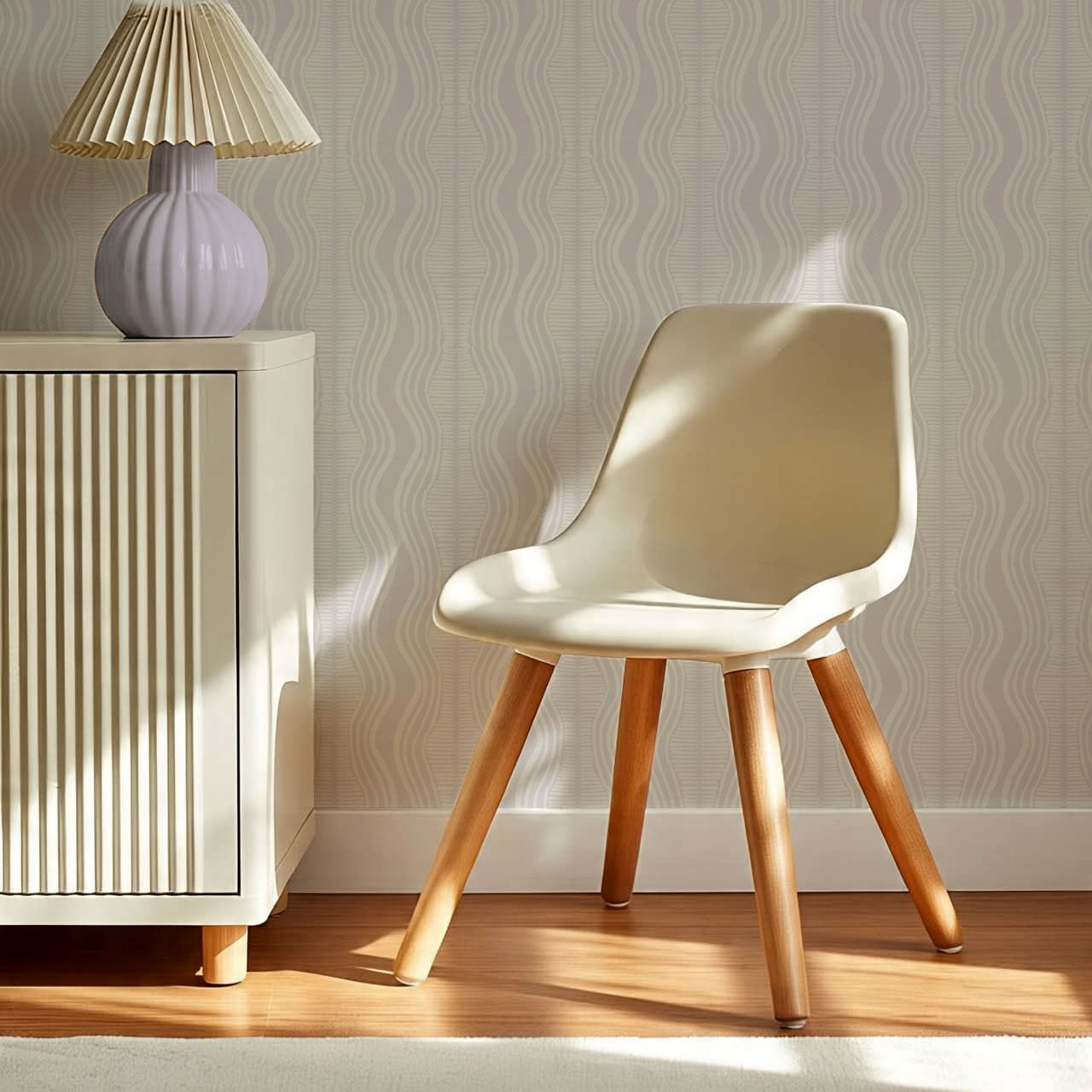 Olive Wavy Lilac Stripes Wallpaper
