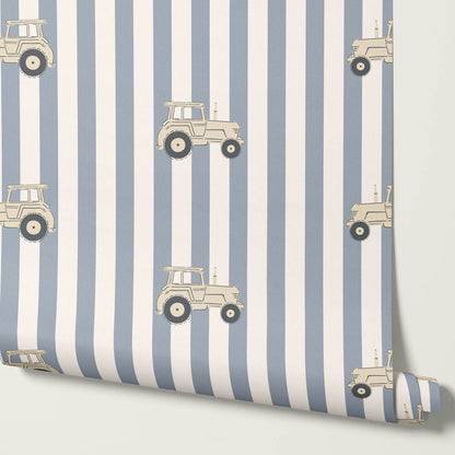 Oliver Tractors Blue Stripe Tan Tractor Wallpaper