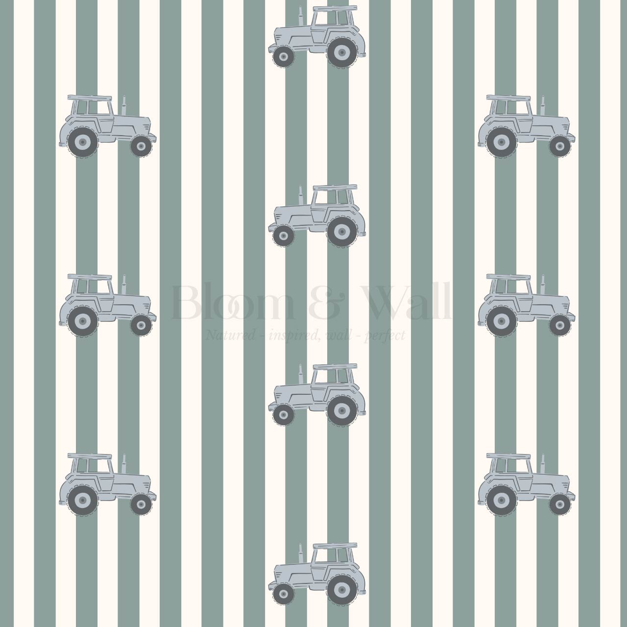 Oliver Tractors Green Stripe Blue Tractor Wallpaper