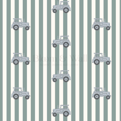 Oliver Tractors Green Stripe Blue Tractor Wallpaper