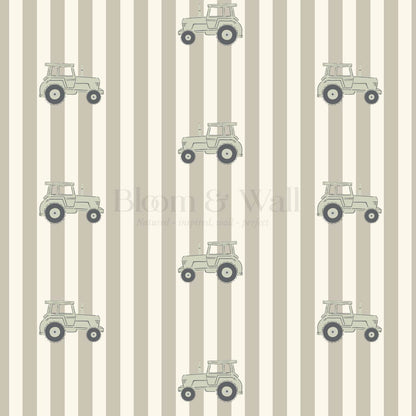 Oliver Tractors Tan Stripe Green Tractor Wallpaper