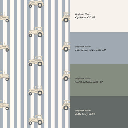 Oliver Tractors Blue Stripe Tan Tractor Wallpaper
