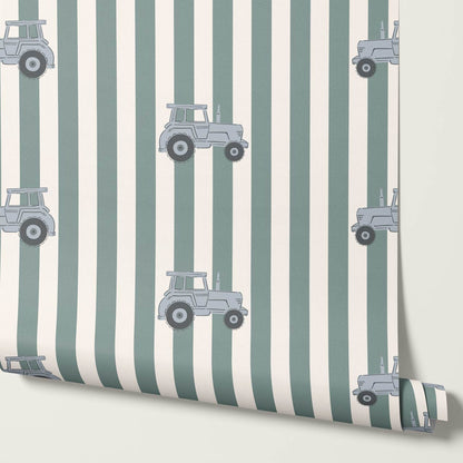 Oliver Tractors Green Stripe Blue Tractor Wallpaper