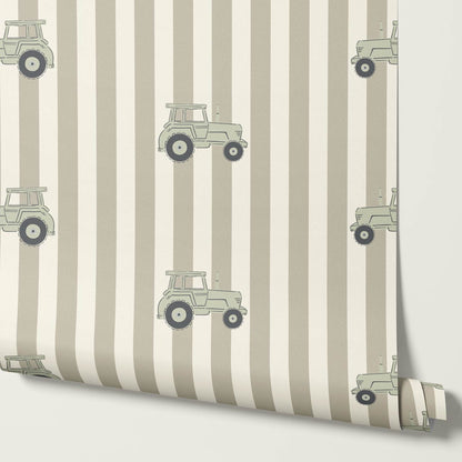 Oliver Tractors Tan Stripe Green Tractor Wallpaper
