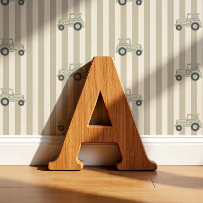 Oliver Tractors Tan Stripe Green Tractor Wallpaper