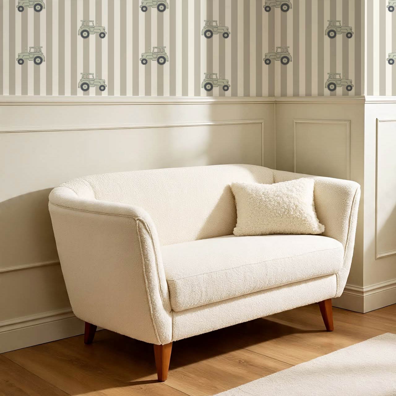 Oliver Tractors Tan Stripe Green Tractor Wallpaper