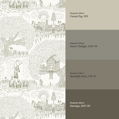 Olivia Outdoor Play Sage Wallpaper