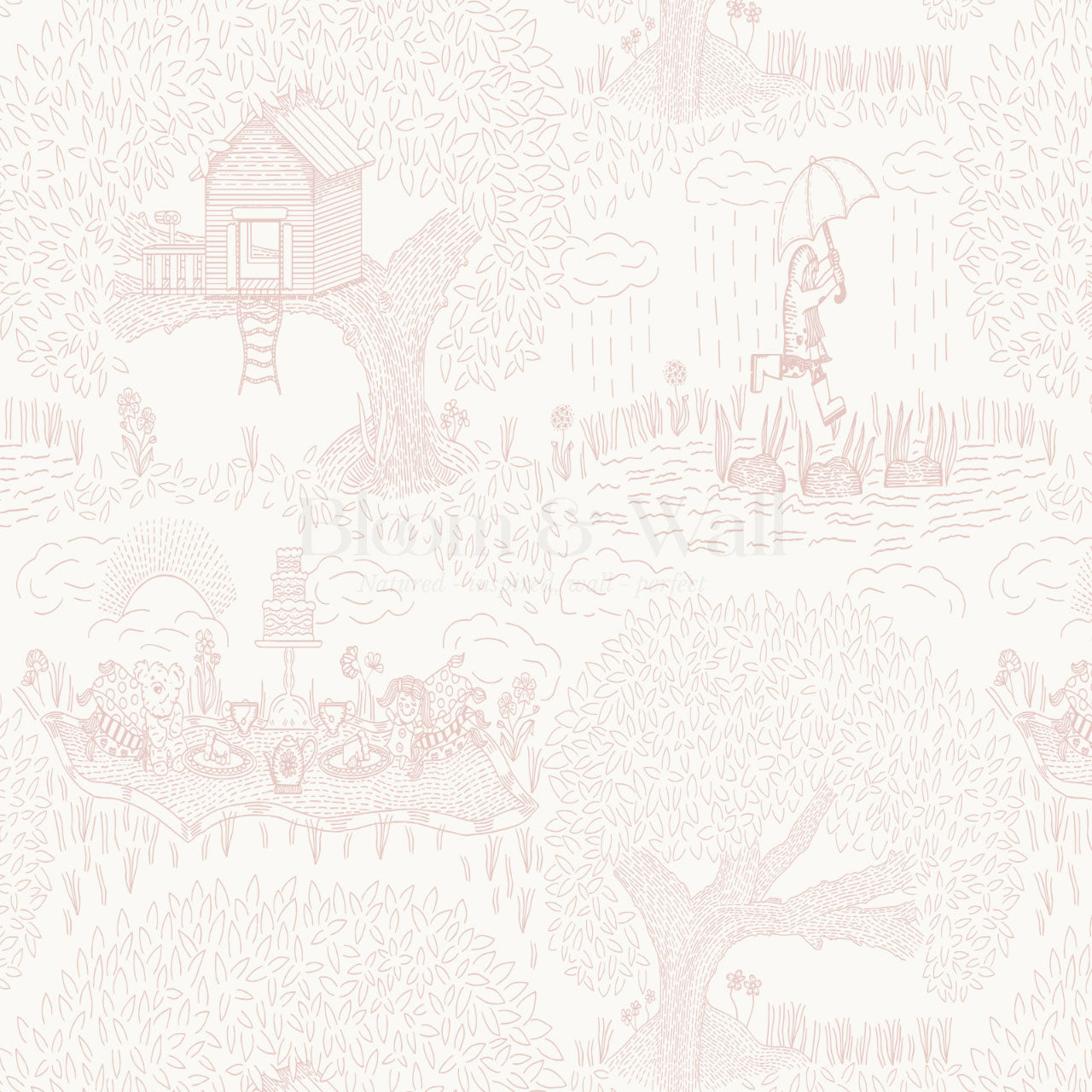 Olivia Outdoor Play Blush Wallpaper