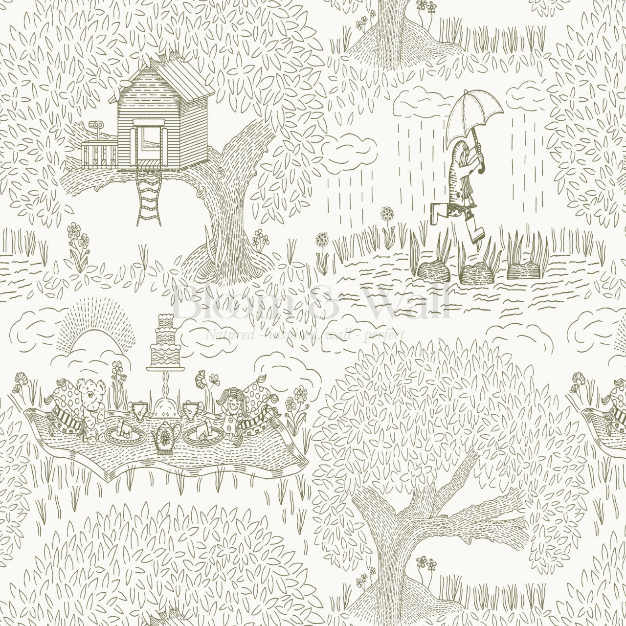 Olivia Outdoor Play Sage Wallpaper