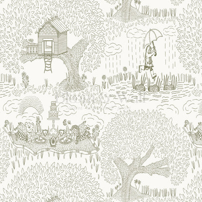 Olivia Outdoor Play Sage Wallpaper